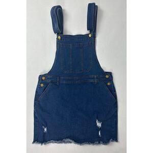 Agnes Orinda Size 1X Plus Overall Bib Denim Mini Dress Pinafore Western Blue